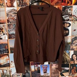 brown button down cropped top